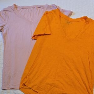 LOFT Orange and Pink V-Neck T-Shirts